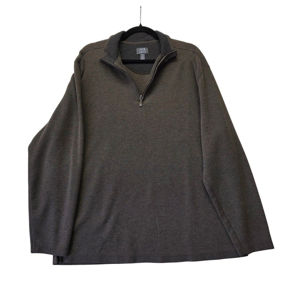 Joe Joseph Abboud Men XL Quarter Zip Pullover Sweater Brown Charcoal Ribbed Knit